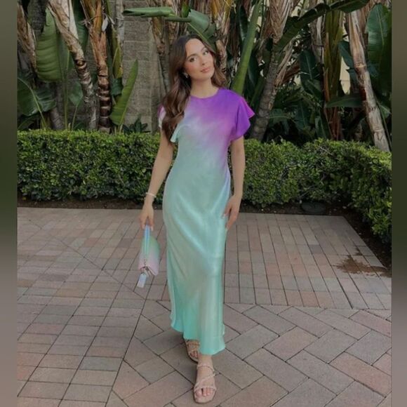 ZARA TIE DYE SATIN DRESS ombre - Picture 6 of 15